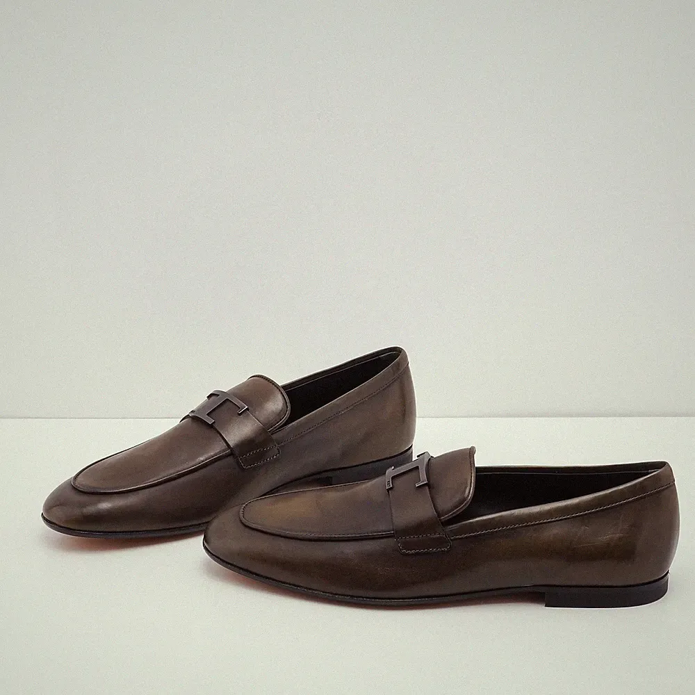 Tod's Slipper Grün Gr. 42 Herren Leder Loafer T Timeless Mokassins CA75