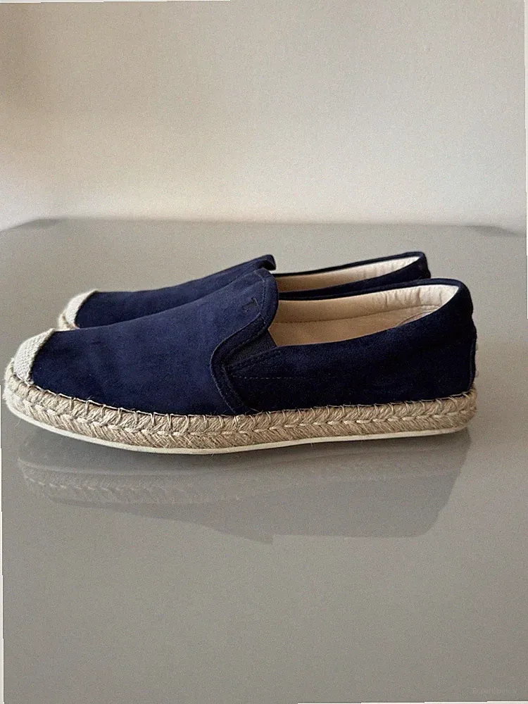 Tod's Slipper Loafer Espadrilles Gr 36 Wildleder Blau Neuwertig Kaum Getragen