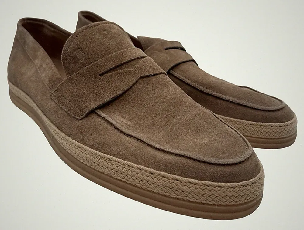 Tod's Suede Leather Espadrille Driving Penny Loafers Brown Size UK 13 | US 14