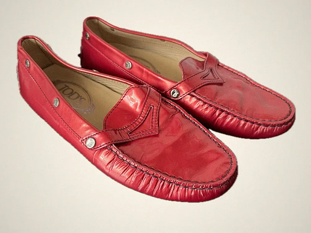 Tod's Tods Mokassins Damen Preloved Größe 37 Rot Leder Loafer Slipper Klassisch