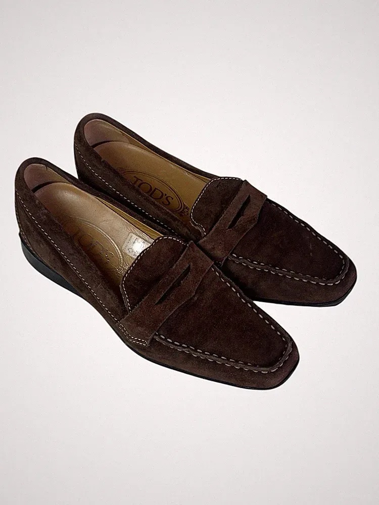 Tod's Unisex Dark Brown Suede Slip-On Loafers Size 5.1/2 UK
