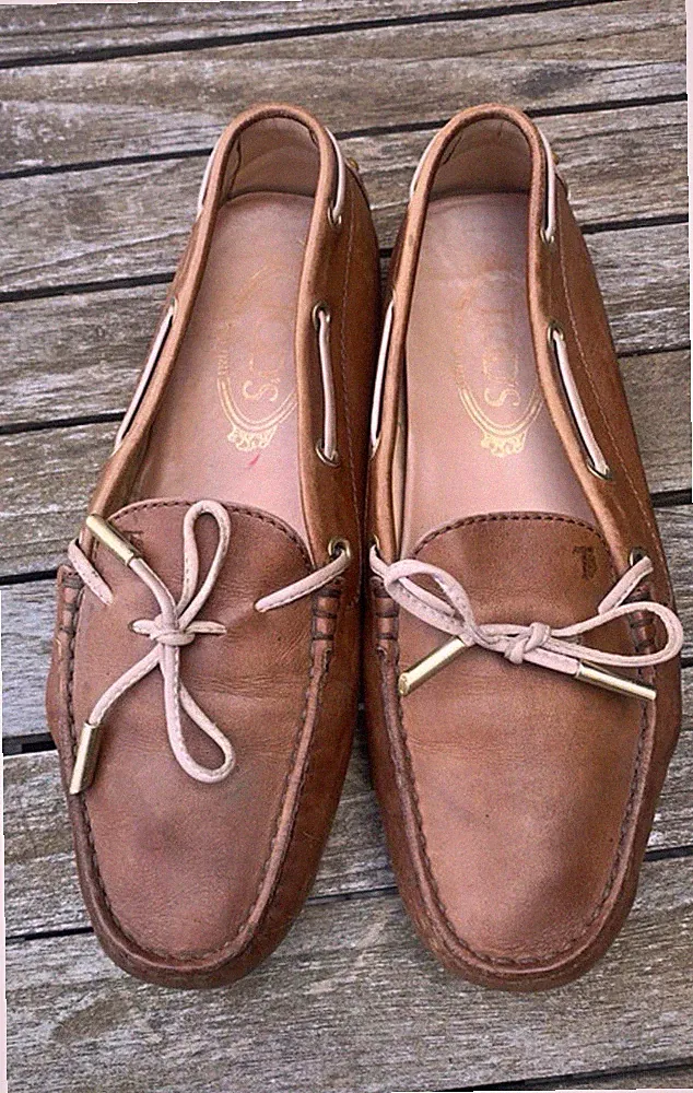 TOD'S Unisex Slipper Loafer Leder Braun mit Schleife Logo Slip-On EU 37