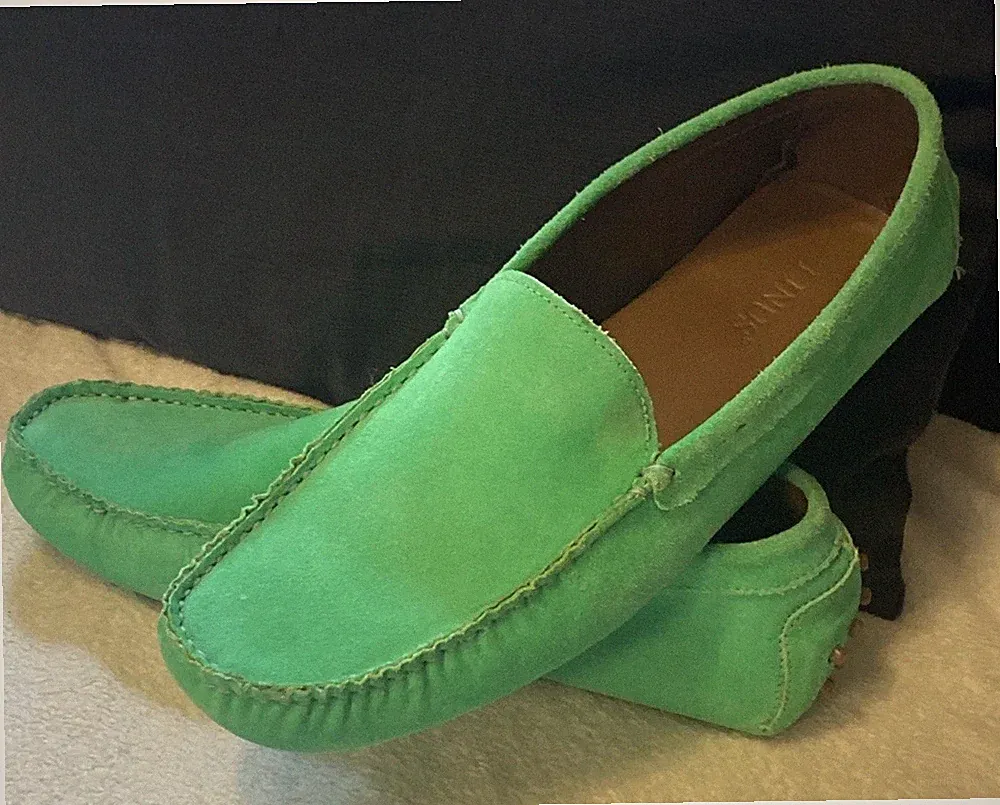 Todchice grüne LINUS Mokassins Car Shoes Noppen Gommino Leder 47 / 13 Loafers