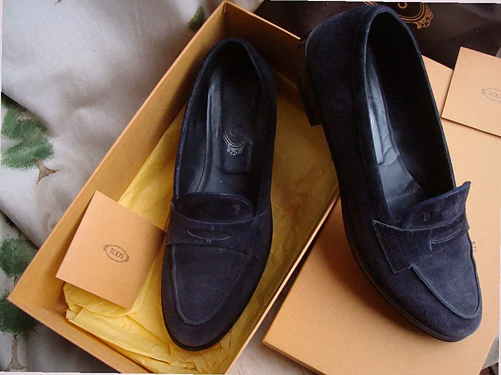 TODS BLAUE WILDLEDER LEDER Pumps flache Schuhe HALBSCHUHE UK 5,5 /38,5 + Karton