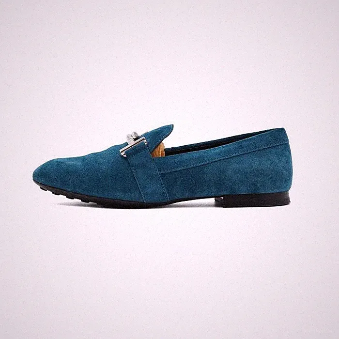 Tods Blaues Wildleder Loafer mit doppeltem T-Logo und Silberbeschläge 152317094