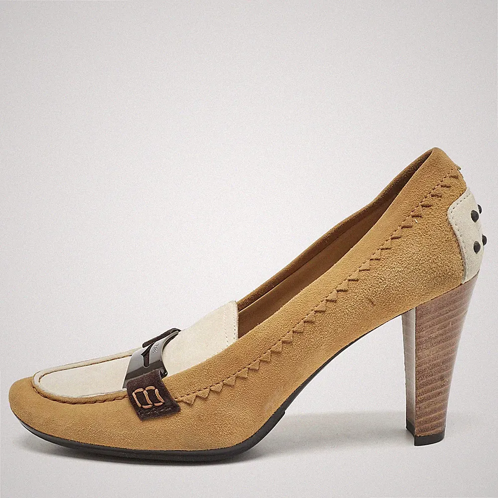 Tods Braun Weiß Wildleder Penny Loafer Pumps Größe 38