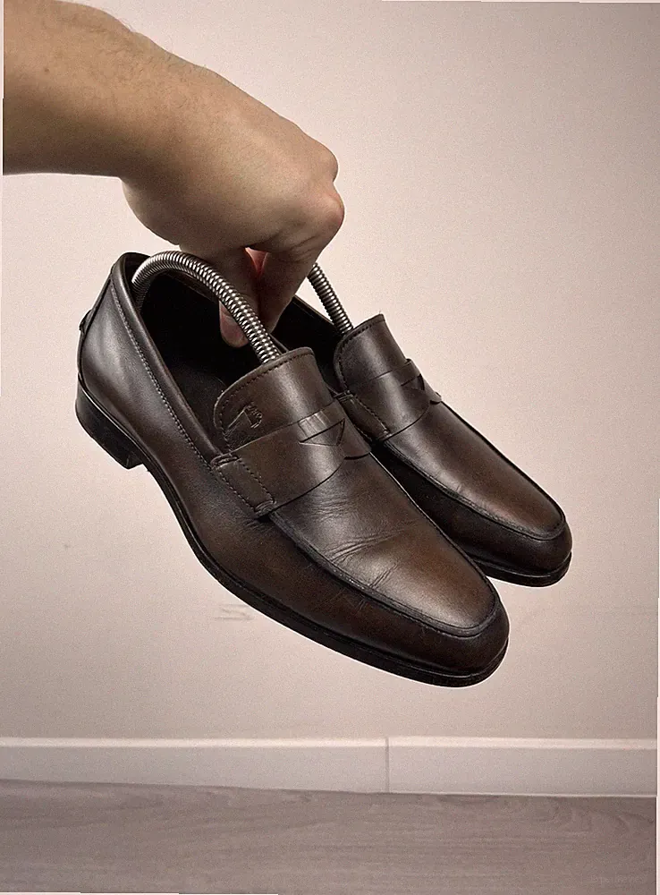 Tods braune Leder Penny Loafer Slipper elegante Schuhe Herren 26 cm