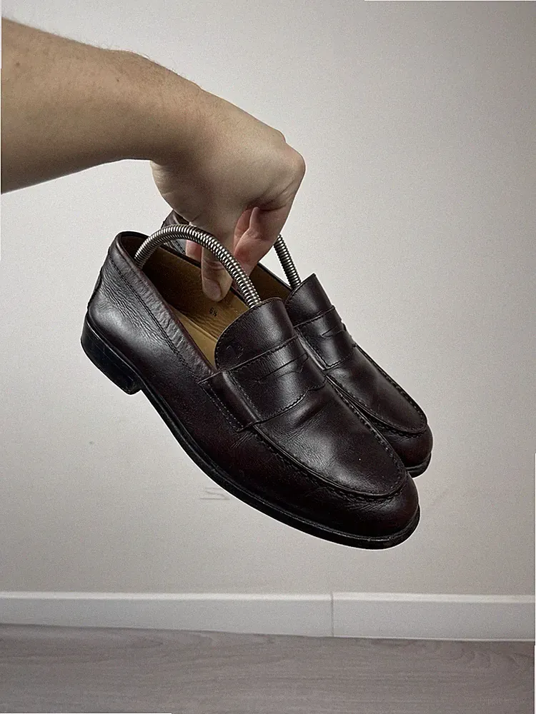Tods braune Leder Penny Loafer Slipper elegante Schuhe Herren 7,5 US