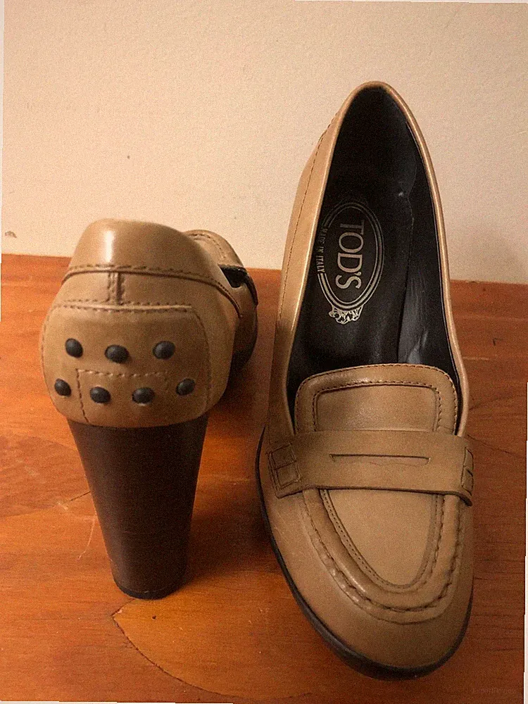 Tods Brown Leather Penny Loafer Pumps Authentic 36.5