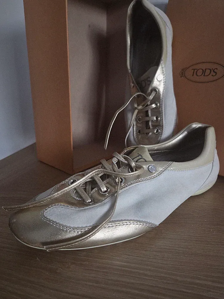 Tods Damen Sneaker Turnschuhe Schuhe Gold Creme Halbschuhe 6,5 UK Wildleder Leder Italien