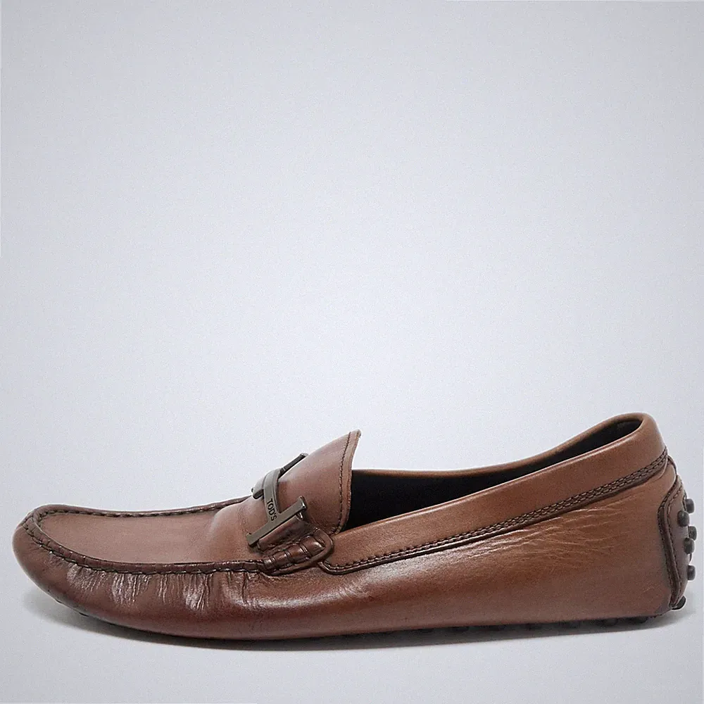 Tods dunkelbraune Leder Double T Logo Slipper Penny Loafer Größe 42,5