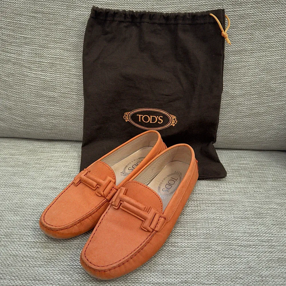 TODS Gommino Orange Wildleder Oxford Driving Halbschuhe Damen 37,5 Made In Italy