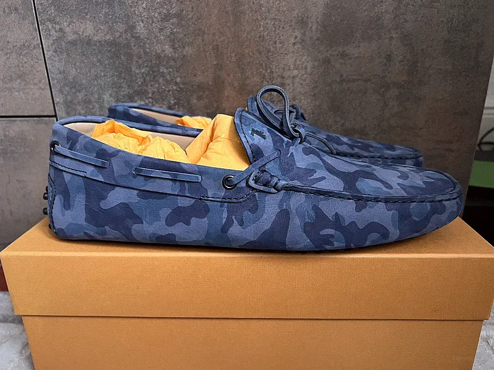 Tods Gr. 44 UK 9,5 US 11 Mokassins Camouflage Blau Wildleder Loafer Gommino