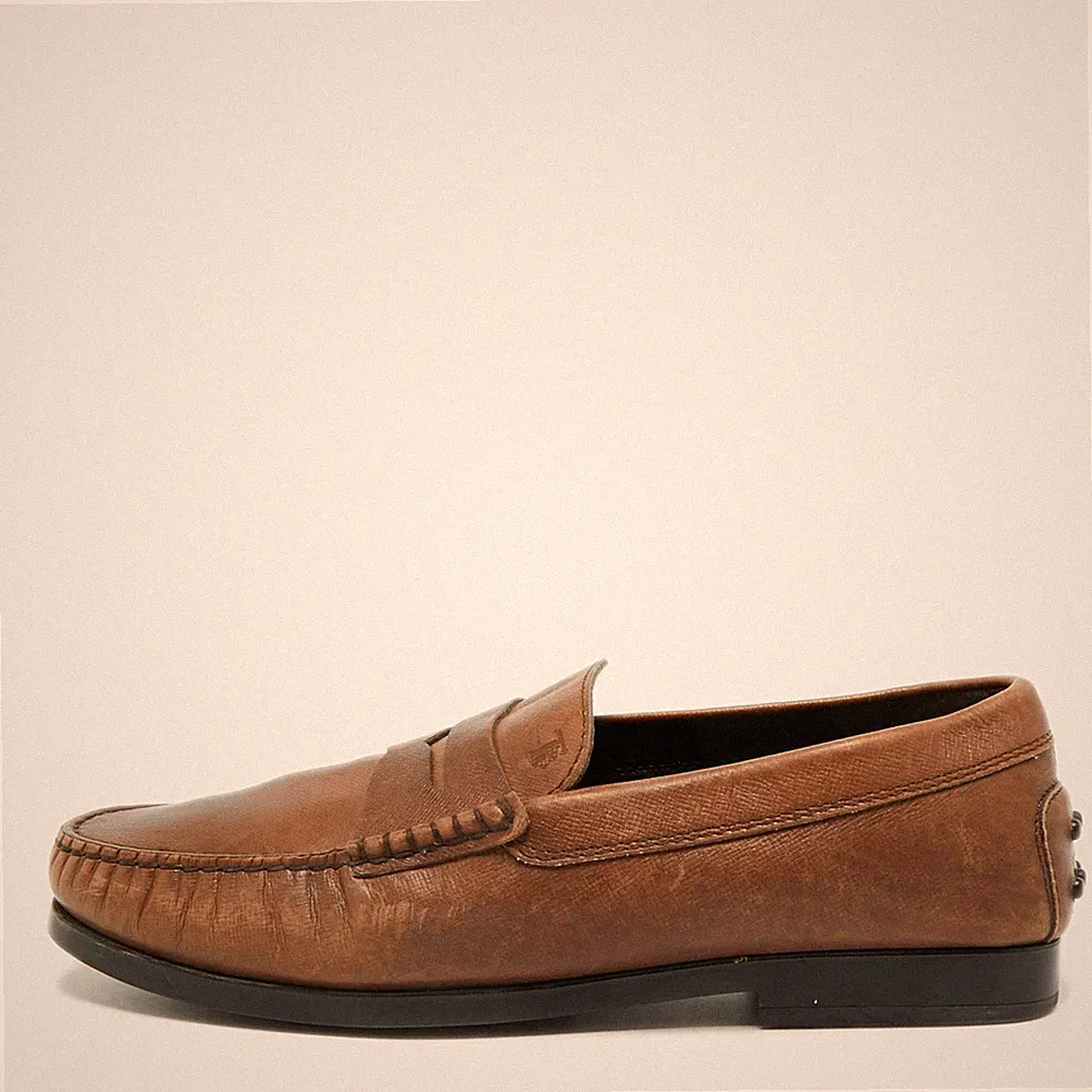 Tods Größe 40 braune Leder Slipper Penny Loafer