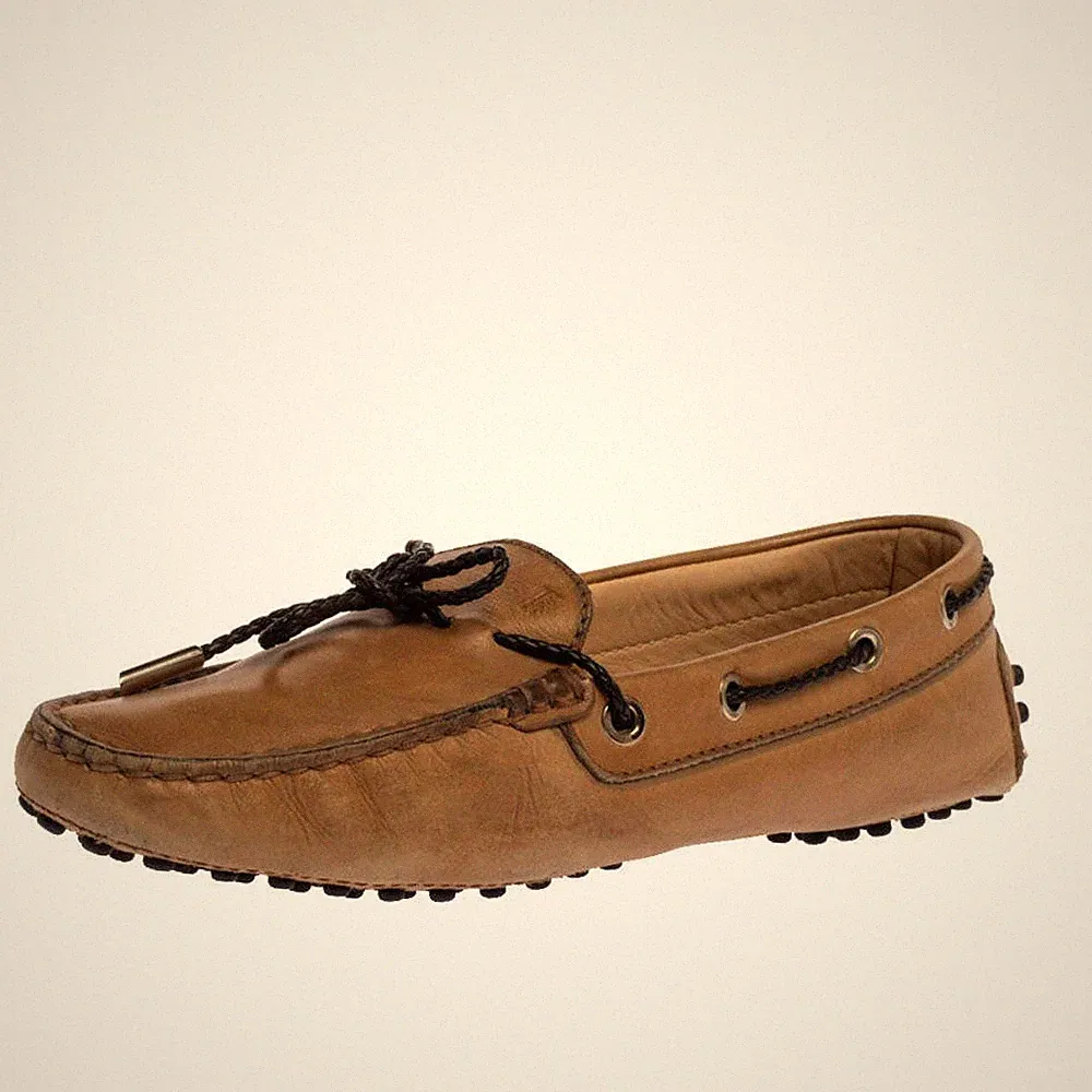 Tods hellbraune Leder-Loafer mit geflochtener Kordelschleife Größe 36,5