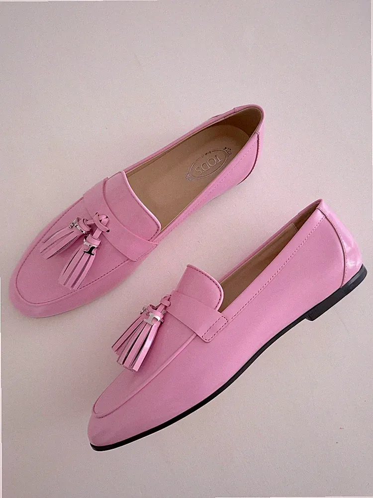 Tods Mokassins Loafer Pink Rosa Leder Tassel Details T Logo Silber 38 Neu
