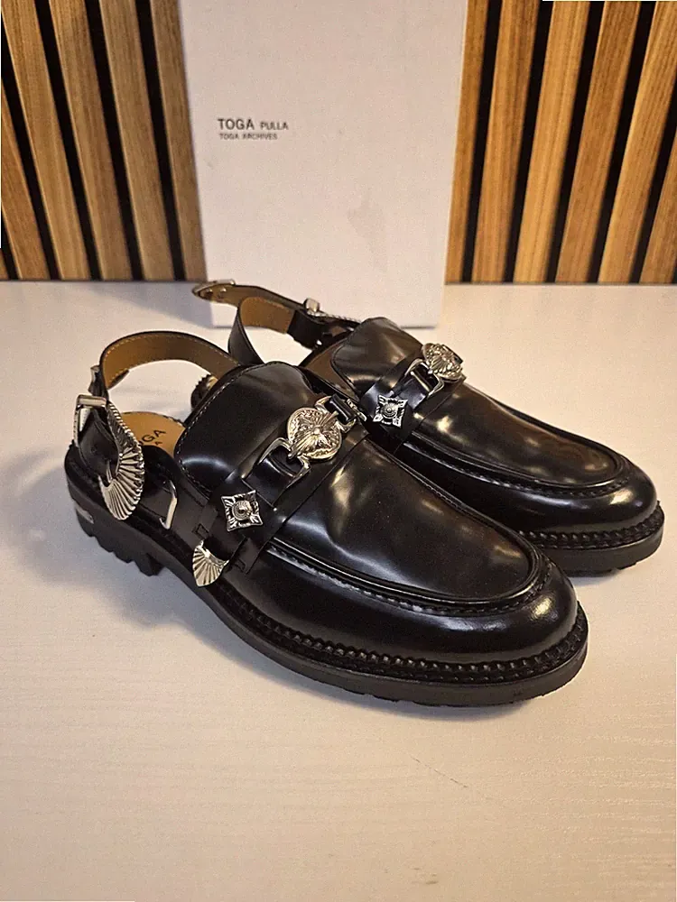 Toga Pulla AJ1070 schwarze Polido Leder Slingback Halbschuhe Größe 38 verpackt