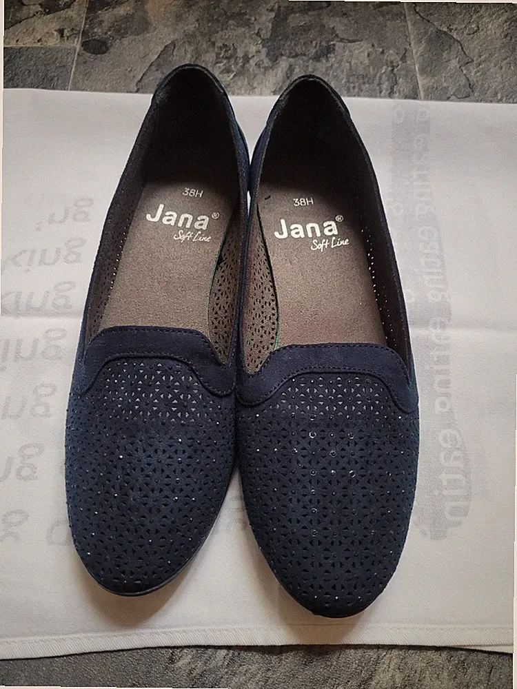 Tolle Jana Pumps Loafer in dunkelblau Gr. 38 mit dezenten Steinchen fast neu