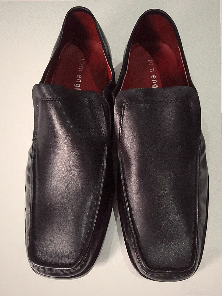 Tom English schwarze Leder Slipper Schuhe Herren Größe 10 formell elegant Büro Halbschuhe