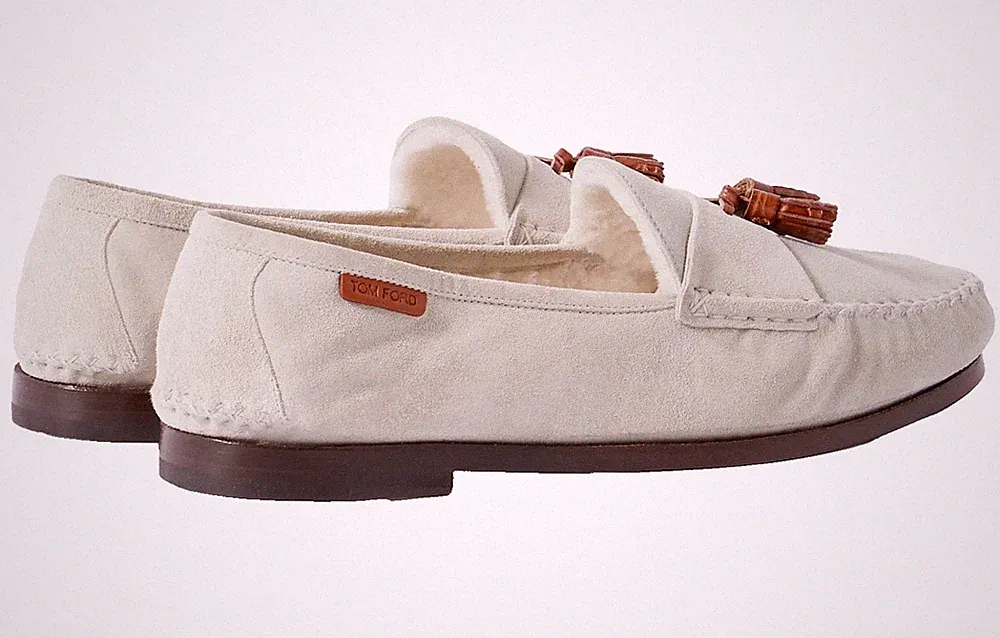 TOM FORD Berwick Shearling Suede Tasselled Loafers Fell Schuhe Shoes Mokassin 45