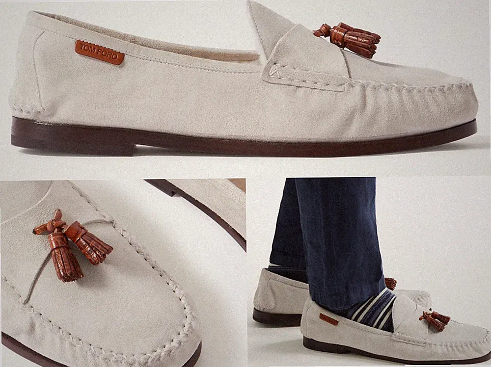 TOM FORD Berwick Shearling Tasselled Suede Loafers Fell Schuhe Shoes Mokassin 41