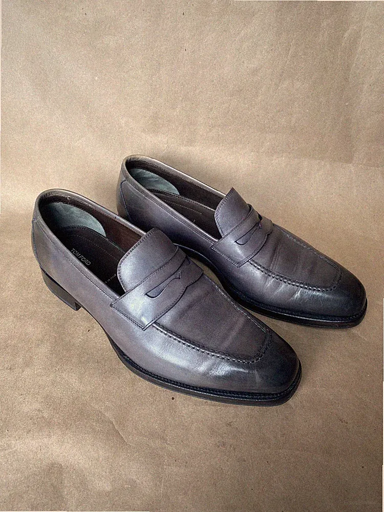 Tom Ford Black/Grey Ombre Leather Penny Loafer Men's UK 8 (US 9)