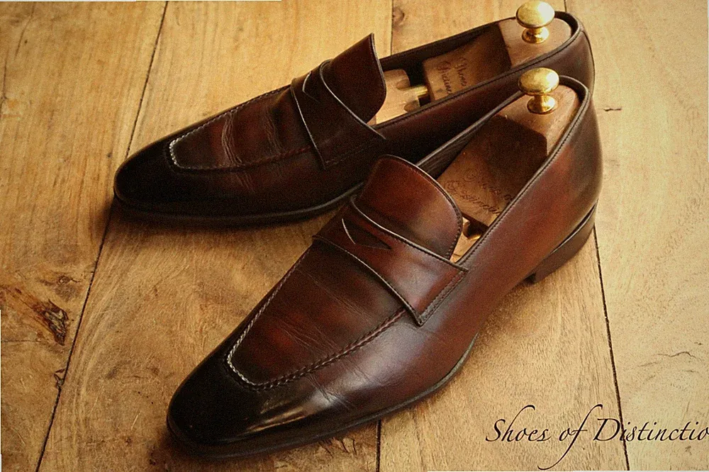 Tom Ford Burnished Brown Leather Shoes Penny Loafers Herren UK 9 TT US 10 EU 43