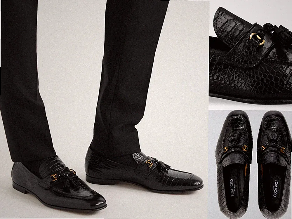 TOM FORD Sean Croc Alligator Effect Tassel Loafers Mokassins Schuhe Slippers 8,5