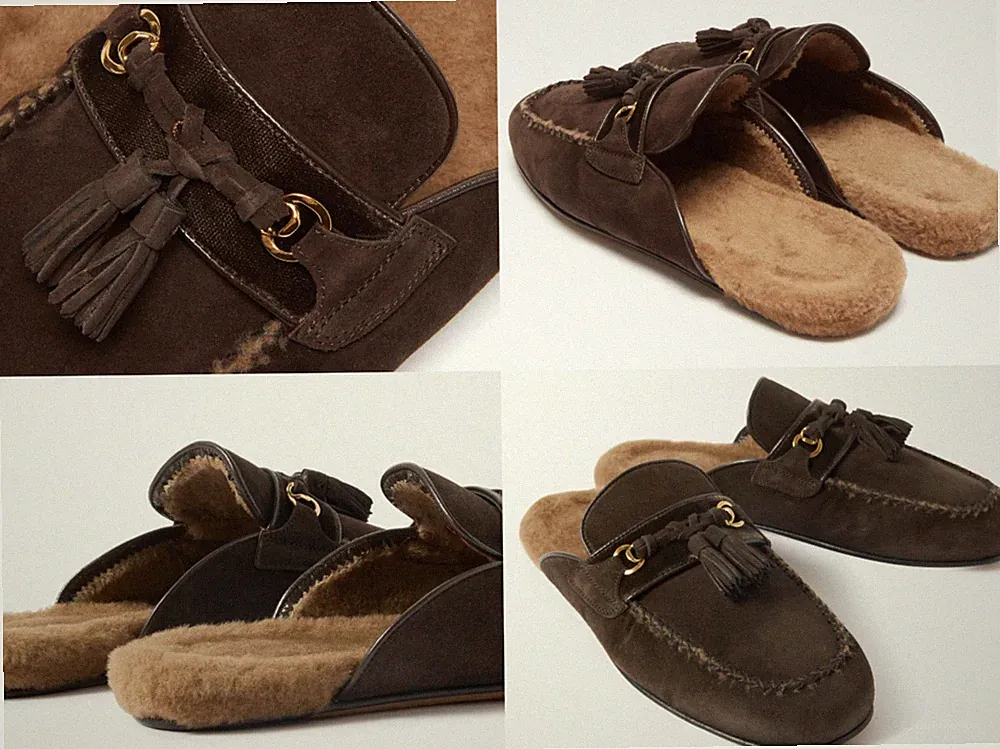 Tom Ford Stephan Shearling Tasselled Loafers Slippers Lamm-Fell Shoes Schuhe 41