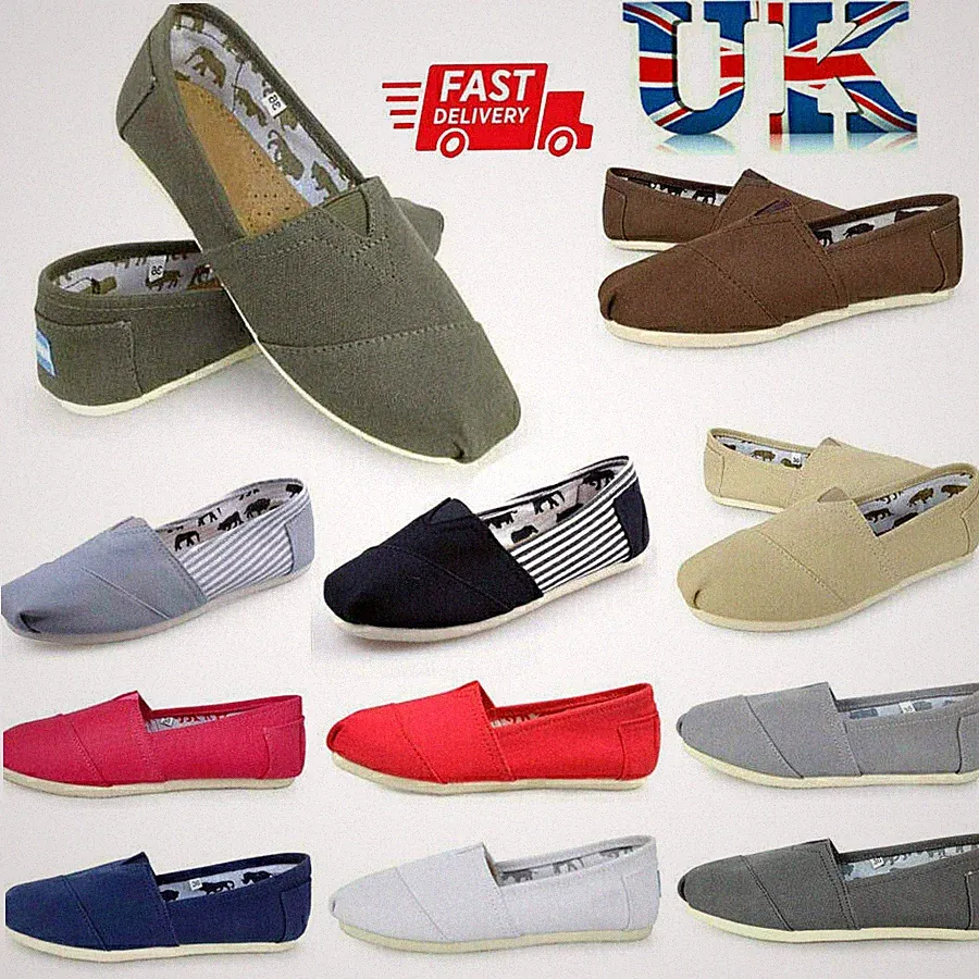 TOM Unisex Schuhe Slipper Freizeit Flats Solid Canvas Freizeit Halbschuhe Schuhe UK