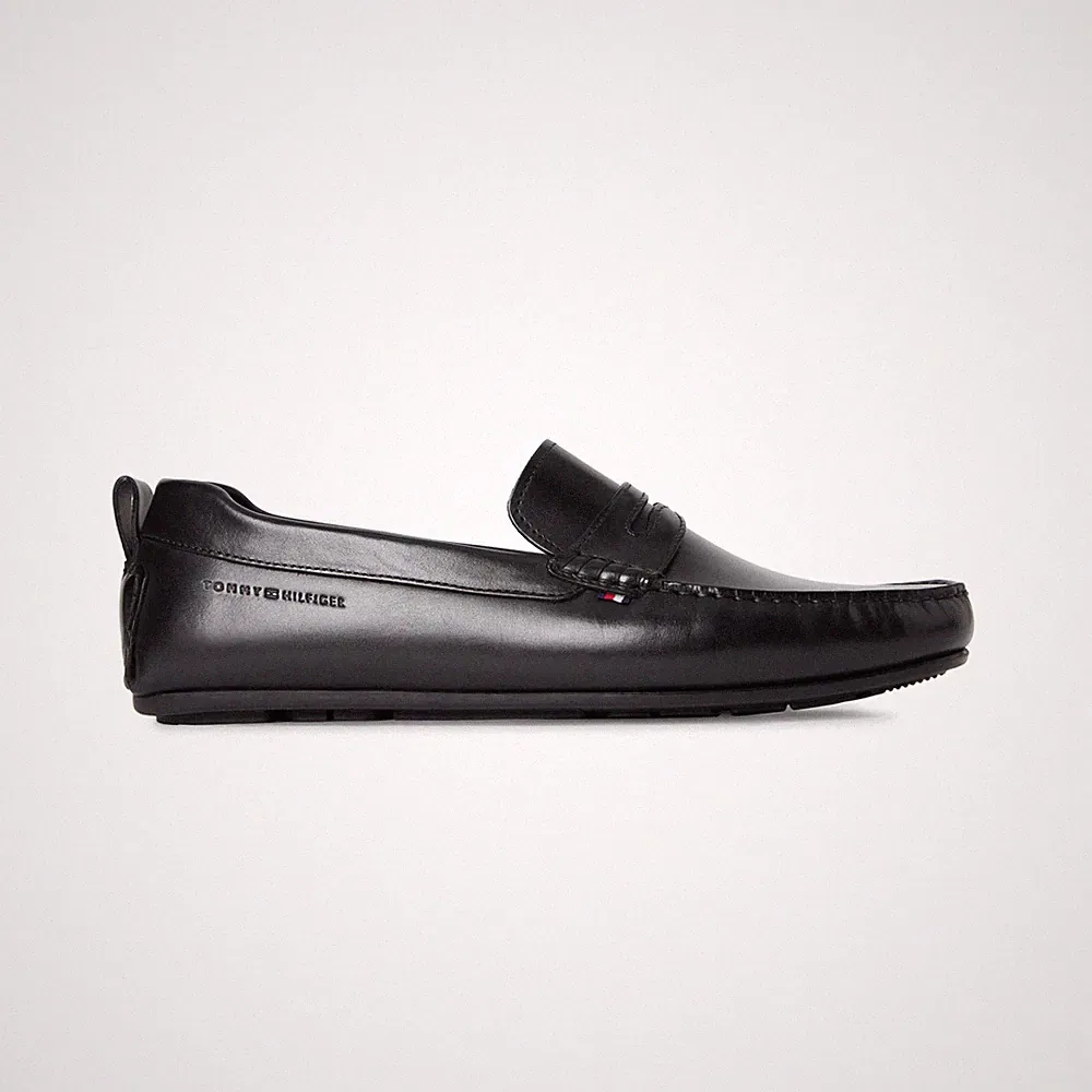 Tommy Hilfiger Core Herren Leder Slipper Komfort Schwarz Halbschuhe Schuhe