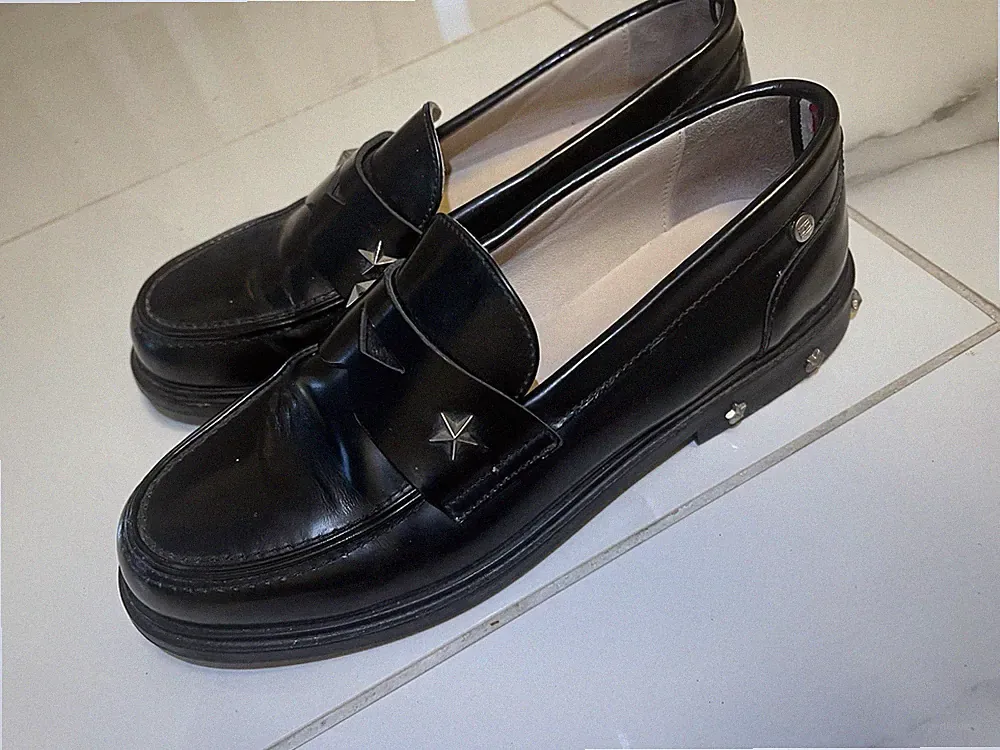 Tommy Hilfiger Damen Leder Loafer, Schwarz, Größe 36, Original, gebraucht