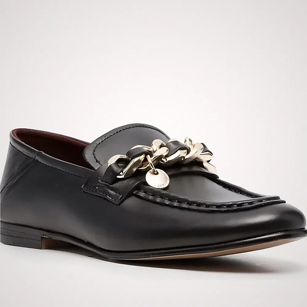 Tommy Hilfiger Damen Schwarze Leder Loafer Freizeit FW0FW06843BDS
