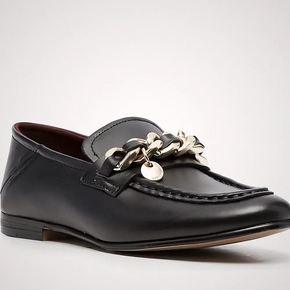 Tommy Hilfiger Damen Schwarze Leder Loafer Freizeit FW0FW06843BDS