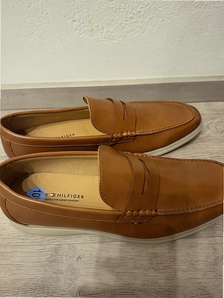 Tommy Hilfiger Herren Leder Loafer Slipper Braun Logo Schlupf