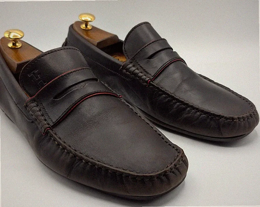 Tommy Hilfiger Herren Slipper Halbschuh UK 9,5 EU 44 Braun Leder.