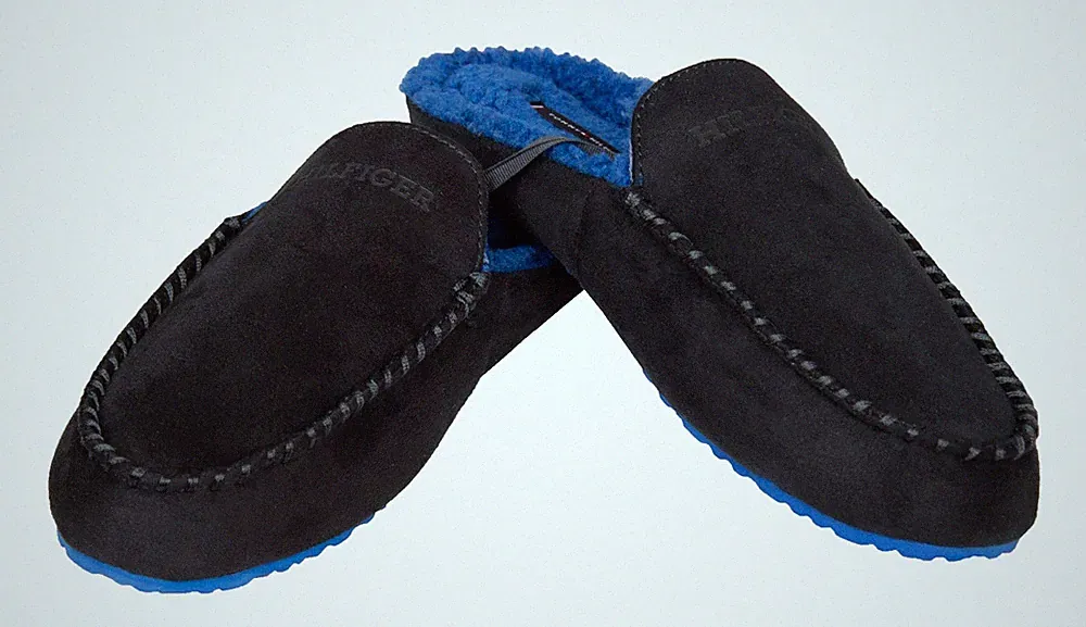 TOMMY HILFIGER Herren Slipper Hausschuh Mokassin hinten offen mit Logo