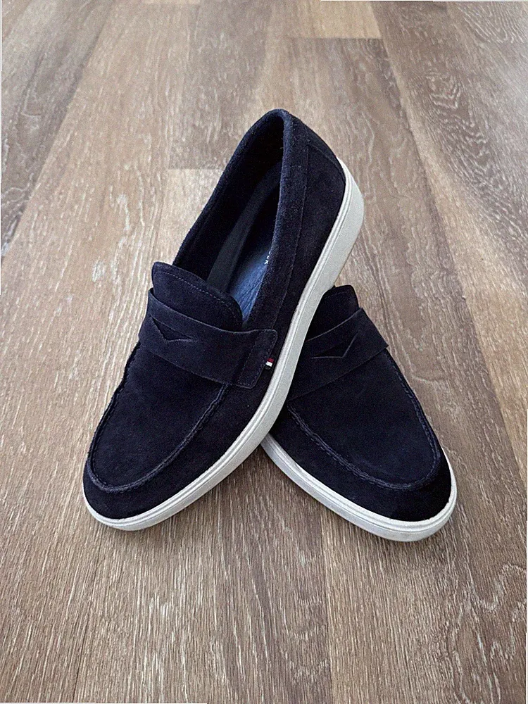 Tommy Hilfiger Loafer Herren Gr. 43 Navy Blau Veloursleder Leder Slipper Top
