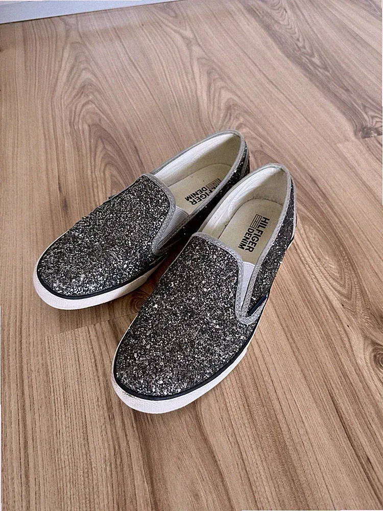 Tommy Hilfiger Slipper EU 39 UK 6 silber grau Glitzer Loafer