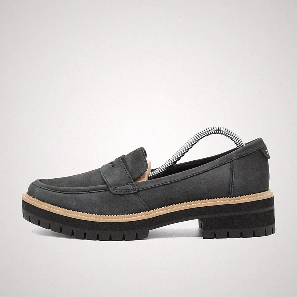 TOMS Damen Loafer EU 39 Schwarz Nubukleder Low-Top Profilsohle Casual Klassisch