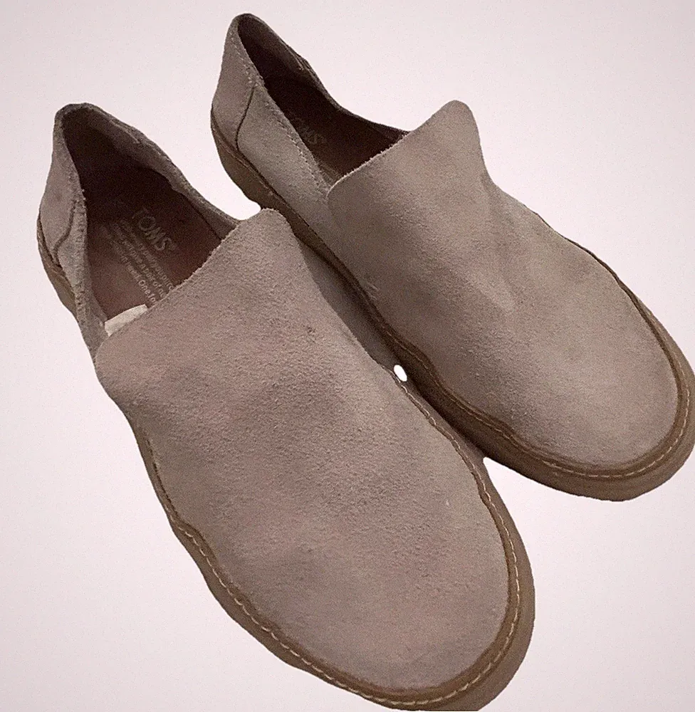 Toms Sunset Loafers Women’s 7 Blush Suede Leather Slip On Boardwalk Sneaker VGUC
