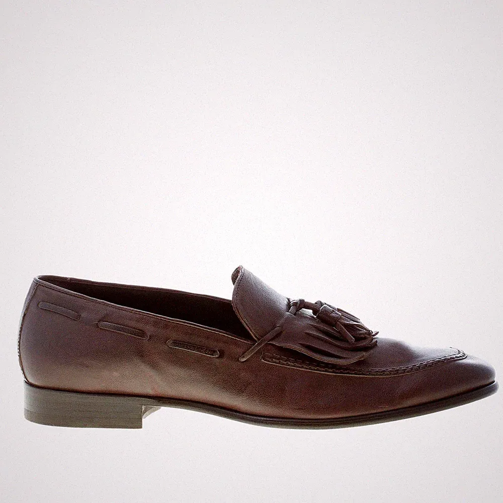 TOP Herren Schuhe Halbschuh Leder Brombeerkopf Vintage Maxi Fransen Quasten