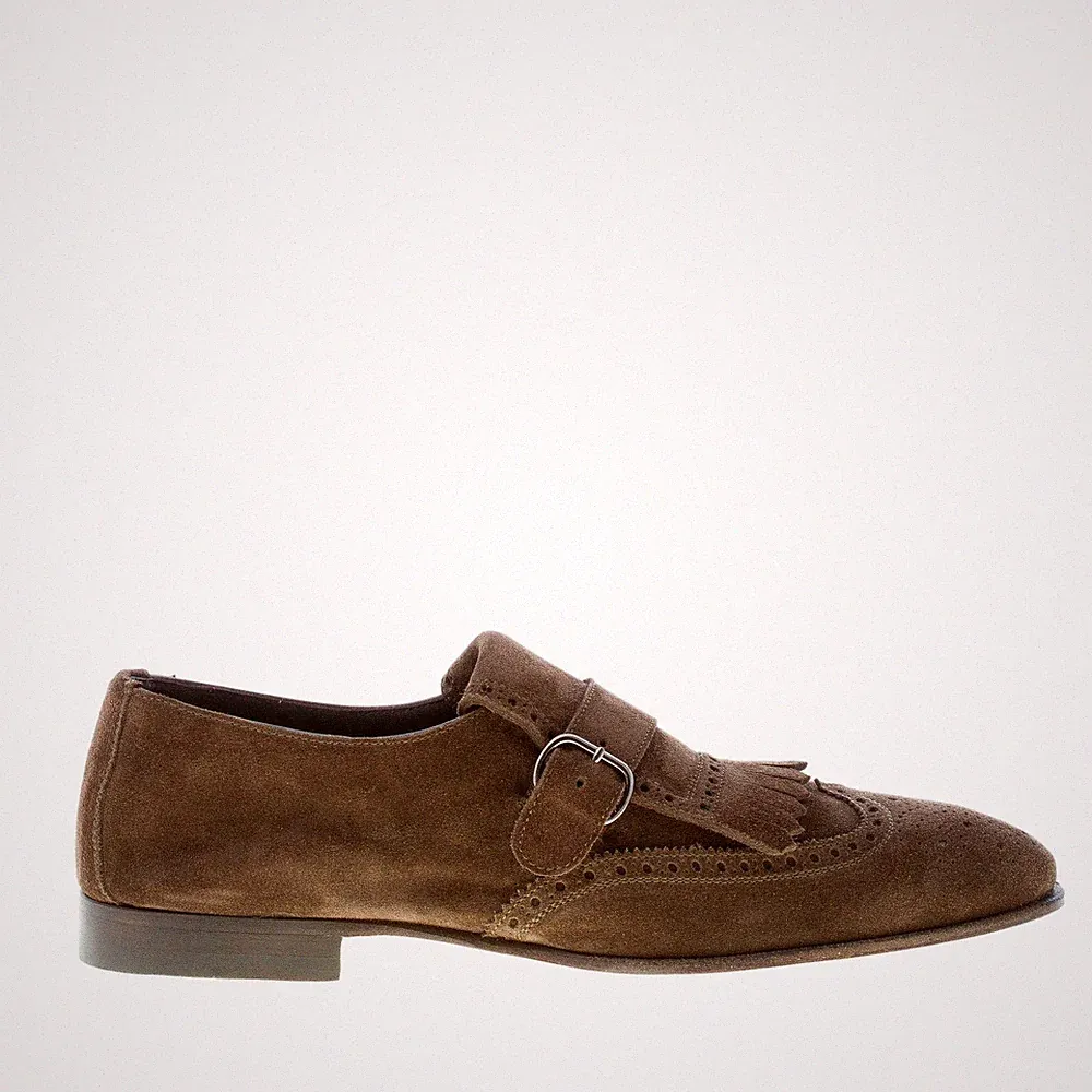TOP Herren Schuhe Pantoffel Mokassin Wildleder grün Maxi-Pony Schnalle
