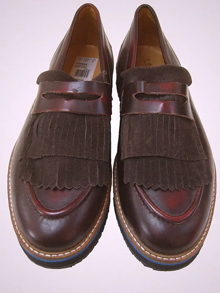 TOPMAN HALBSCHUHE LEDER SCHUHE NEU Ochsenblut weinrot 7 41 Quaste Plateau Prisma
