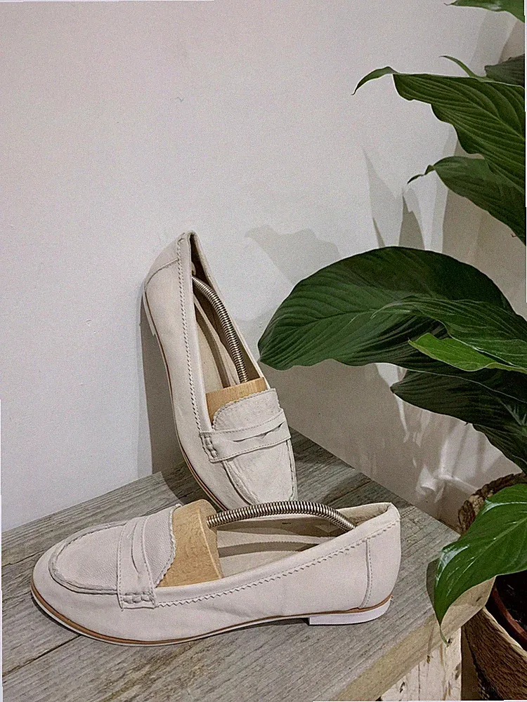 Topshop Echtleder Beige Slipper Loafer Flats Ballerinas Schuhe Pumps 41 7,5