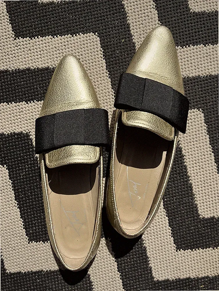 ★ TORAL ★ Loafer Slipper Ballerina 40 gold / schwarz Leder Spain NP239.-€ Gut