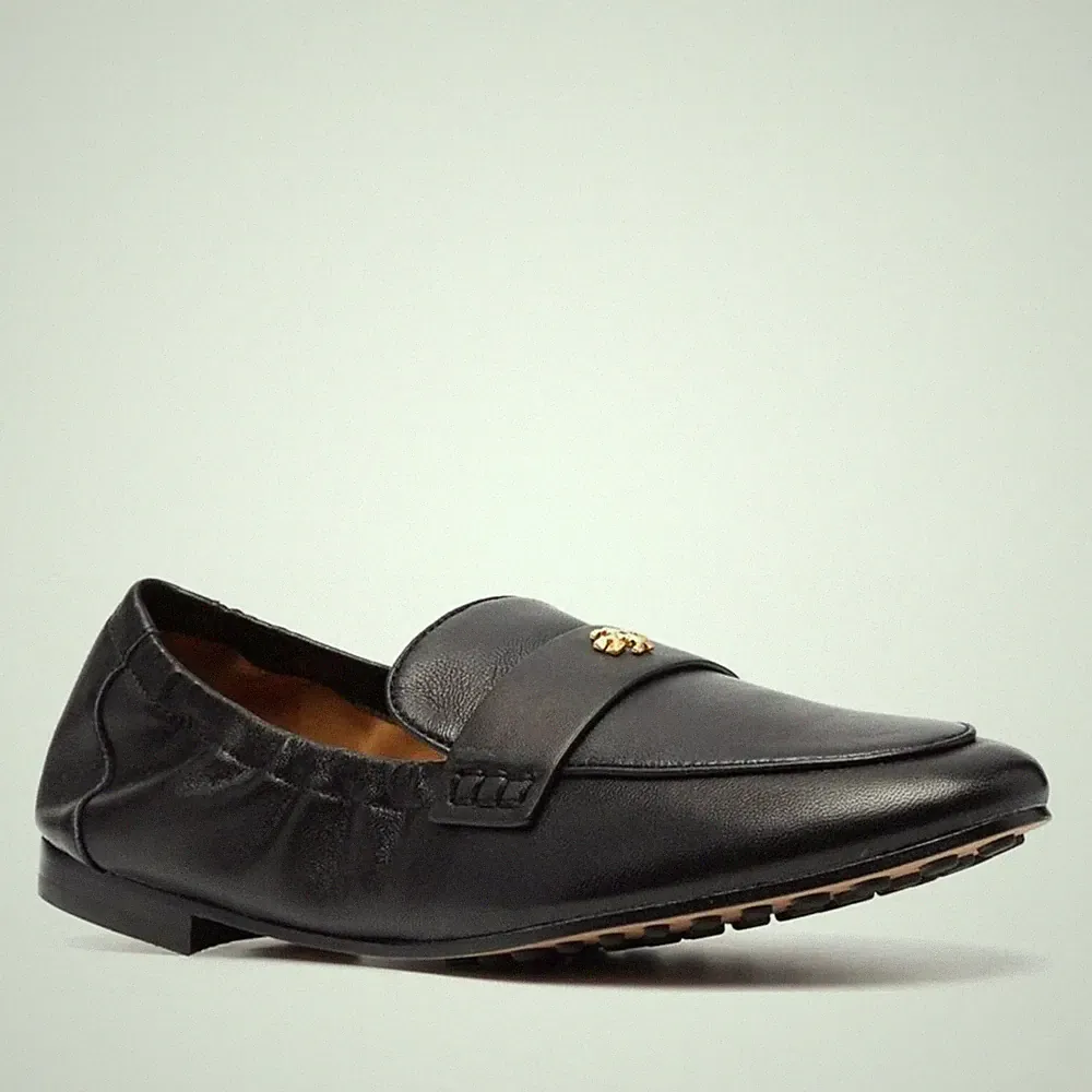 Tory Burch Damen Schwarze Leder Loafer Peeptoe Freizeit 87269-006