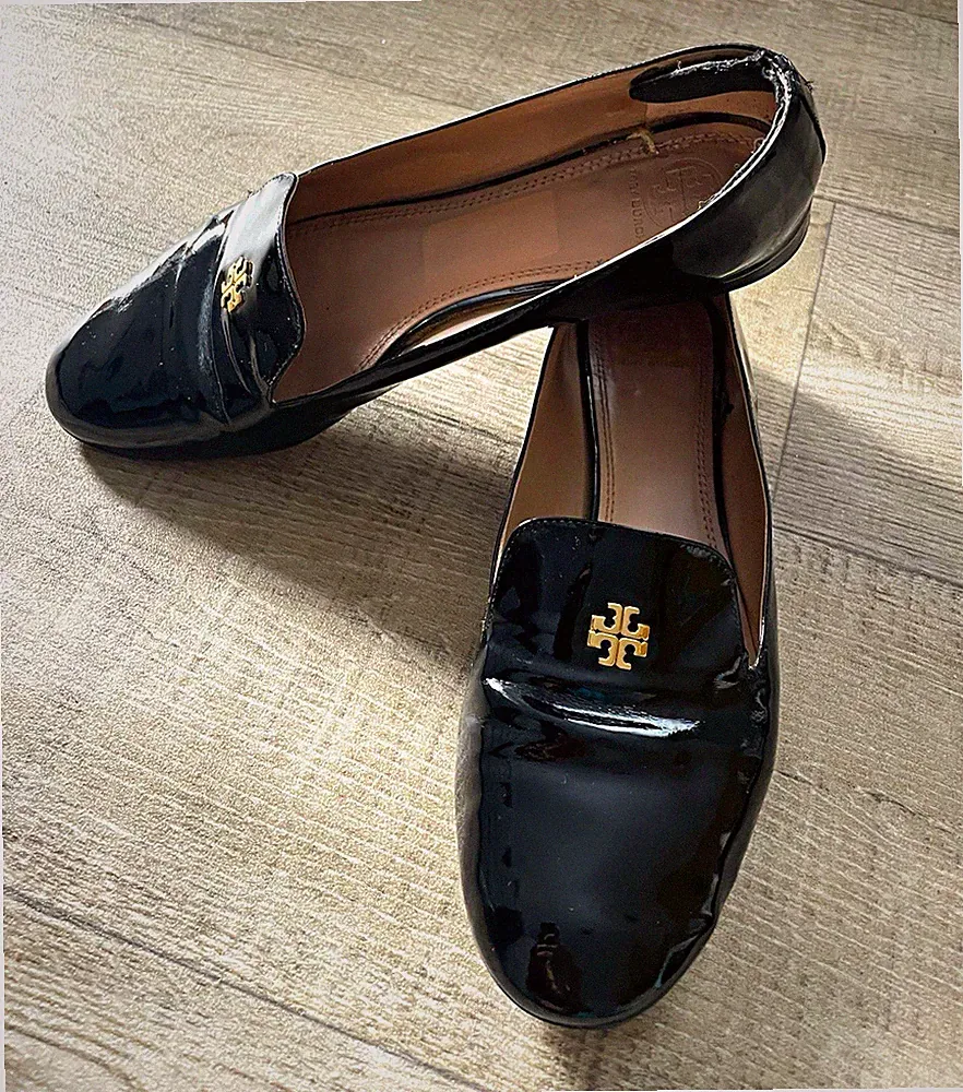 Tory Burch Damen Slip-On Loafer Halbschuhe Lackleder Schwarz Logo Rund