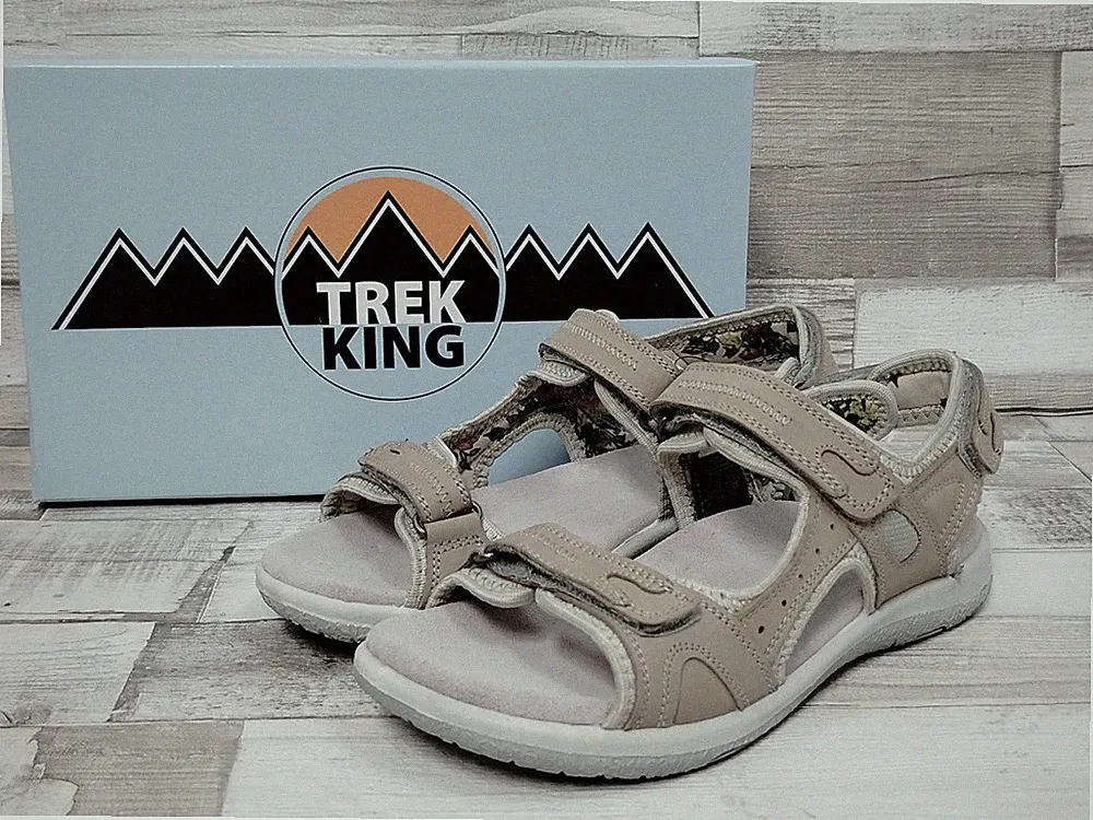 Trek King Treckingsandale Damen hellbraun Klettverschluß Leder weich gepolstert