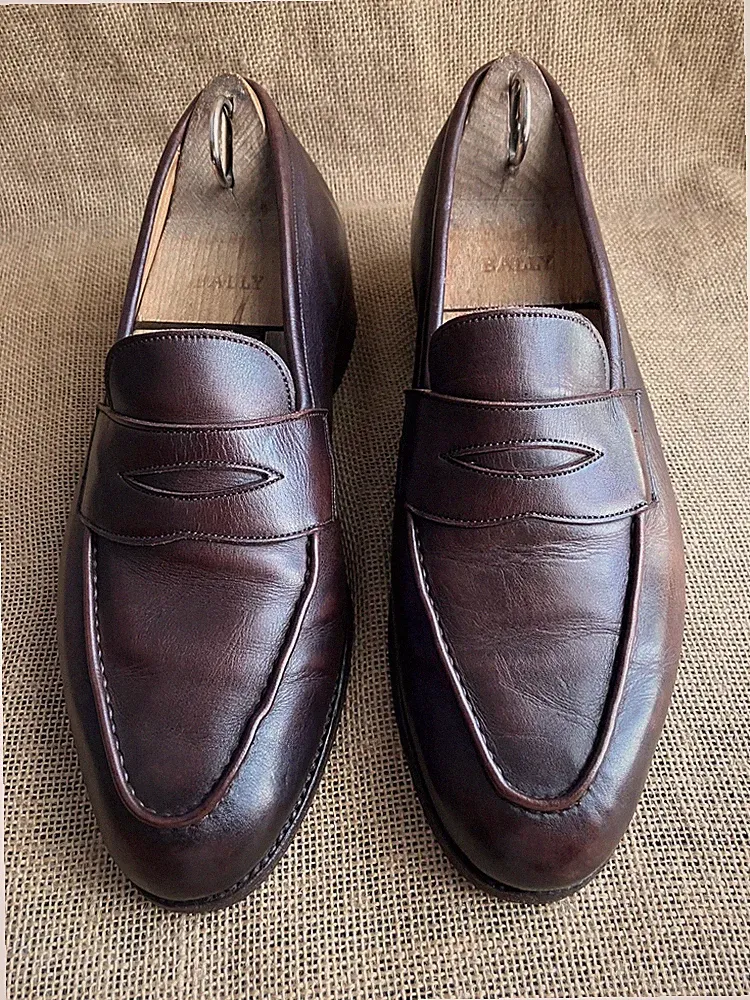 Tricker's HAVARD Herren Dunkelbraun Leder Penny Halbschuhe Größe UK 7 || US 8